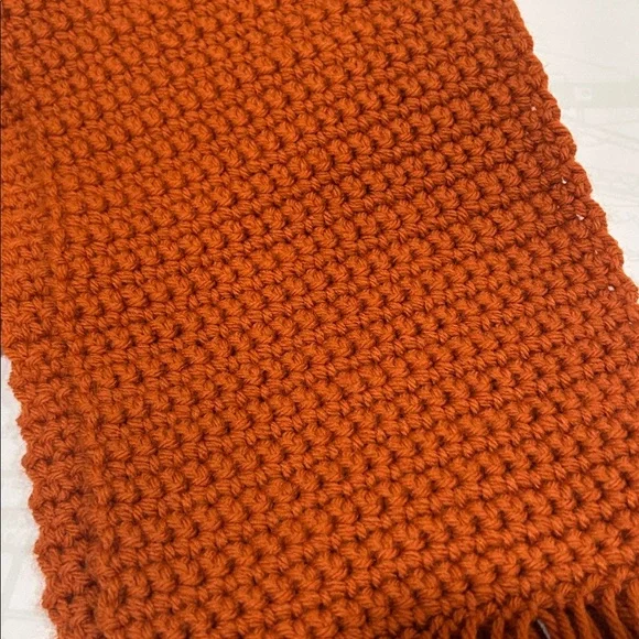 Cozy Handmade Orange Knit Scarf - Picture 5 of 7